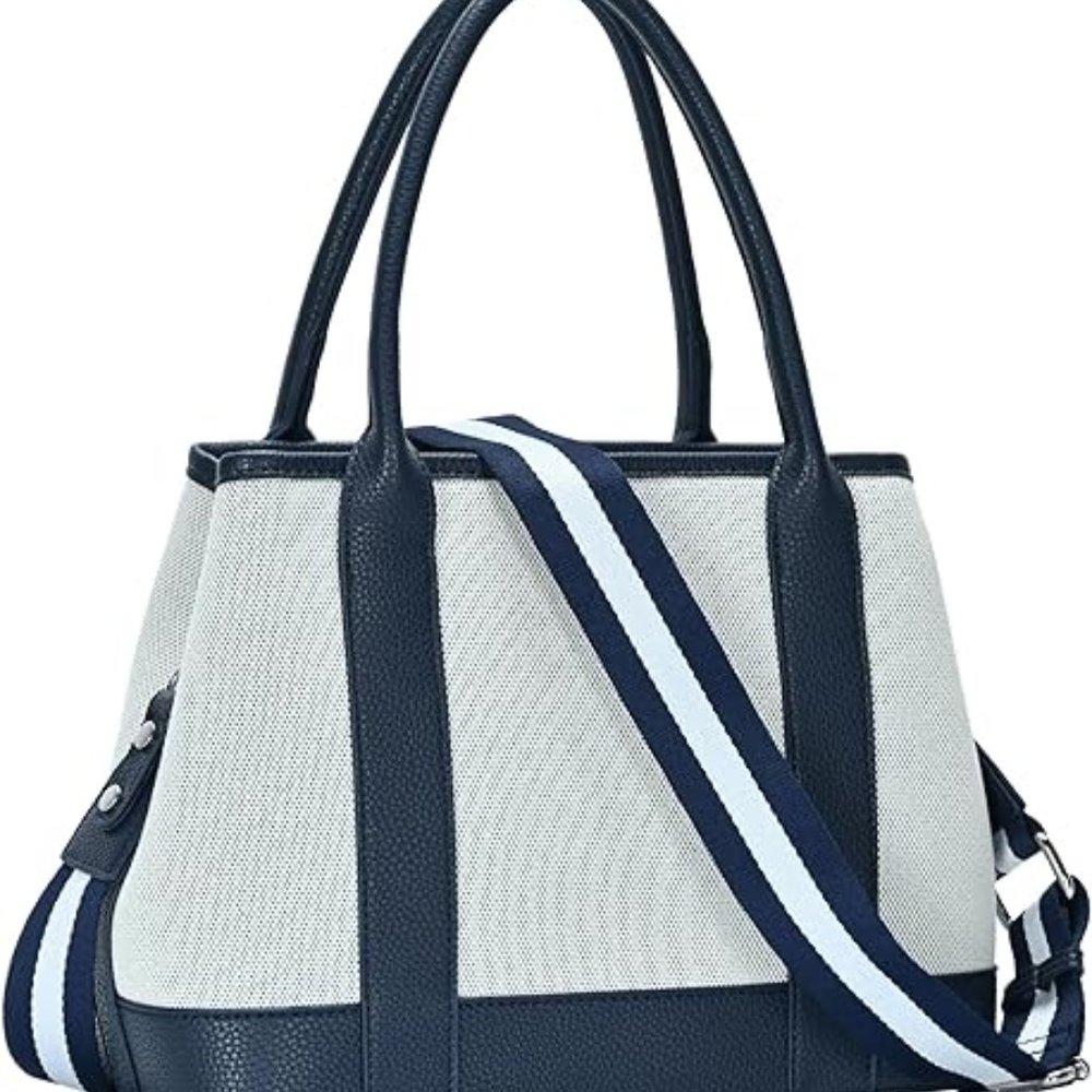 Miztique Lia Canvas Satchel Navy Vegan Leather - Picture 7 of 9